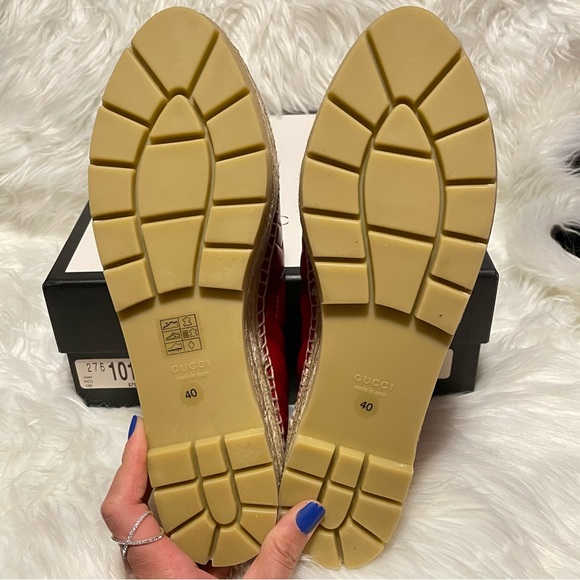 Gucci Red Matelassé Leather GG Marmont Pilar Platform Espadrille Flats size 40 - Picture 5 of 9